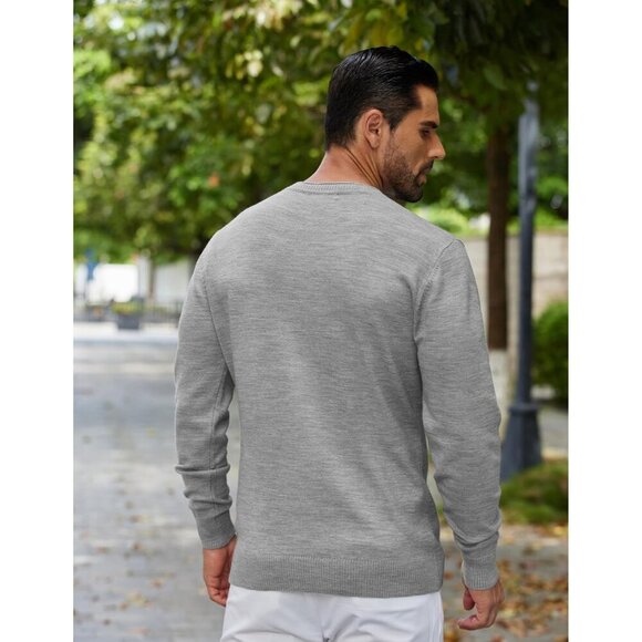 Mens Crewneck Sweater Pullover Knit Sweater Lightweight Sweaters with Ribbing Ed - Picture 4 of 5